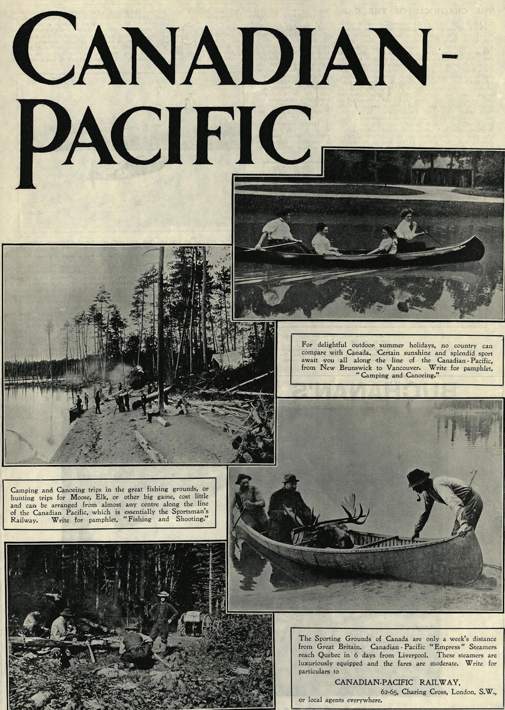 Canadian Pacific advert. For delightful outdoor summer holidays… Canada 1909
